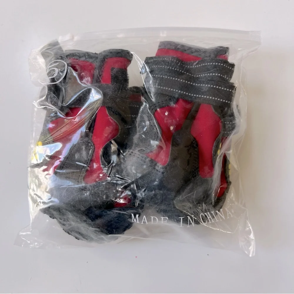 4pcs/Set Red/Black Dog Reflective Warm Rain Pets Booties Socks Shoes M Sz 5 SOOL